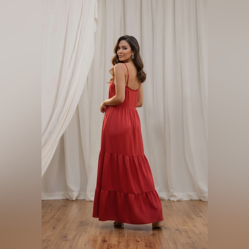 Skies are blue satin red maxi dress size M